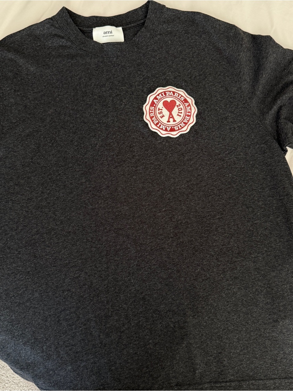 Ami Alexandre Mattiussi Dark Gray Short Sleeve Tee with Red Patch